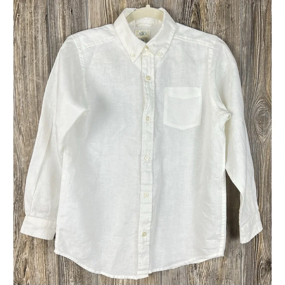 The Children's Place Boy's Linen Button Down Shirt‎ L 10 Spring Wedding Beach